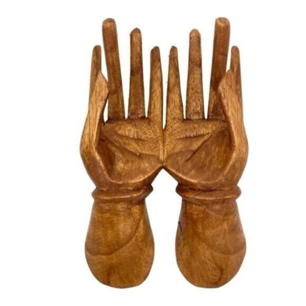 Balinese Buddha Mudra Namaste Hands Statue Wood Carving Art Sculpture